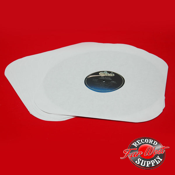 12" WHITE PAPER INNER SLEEVES, ROUND CORNERS with DIE-CUT CENTER HOLE, 20# ACID FREE PAPER