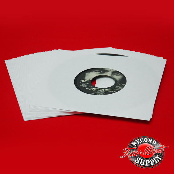 7" WHITE PAPER SLEEVES with DIE-CUT CENTER HOLE, 20# ACID FREE PAPER